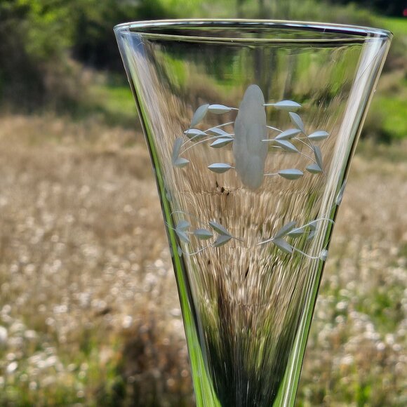 1 Princess House Heritage Crystal Fluted Champagne Glass 10" elegant etched glas - Picture 3 of 6